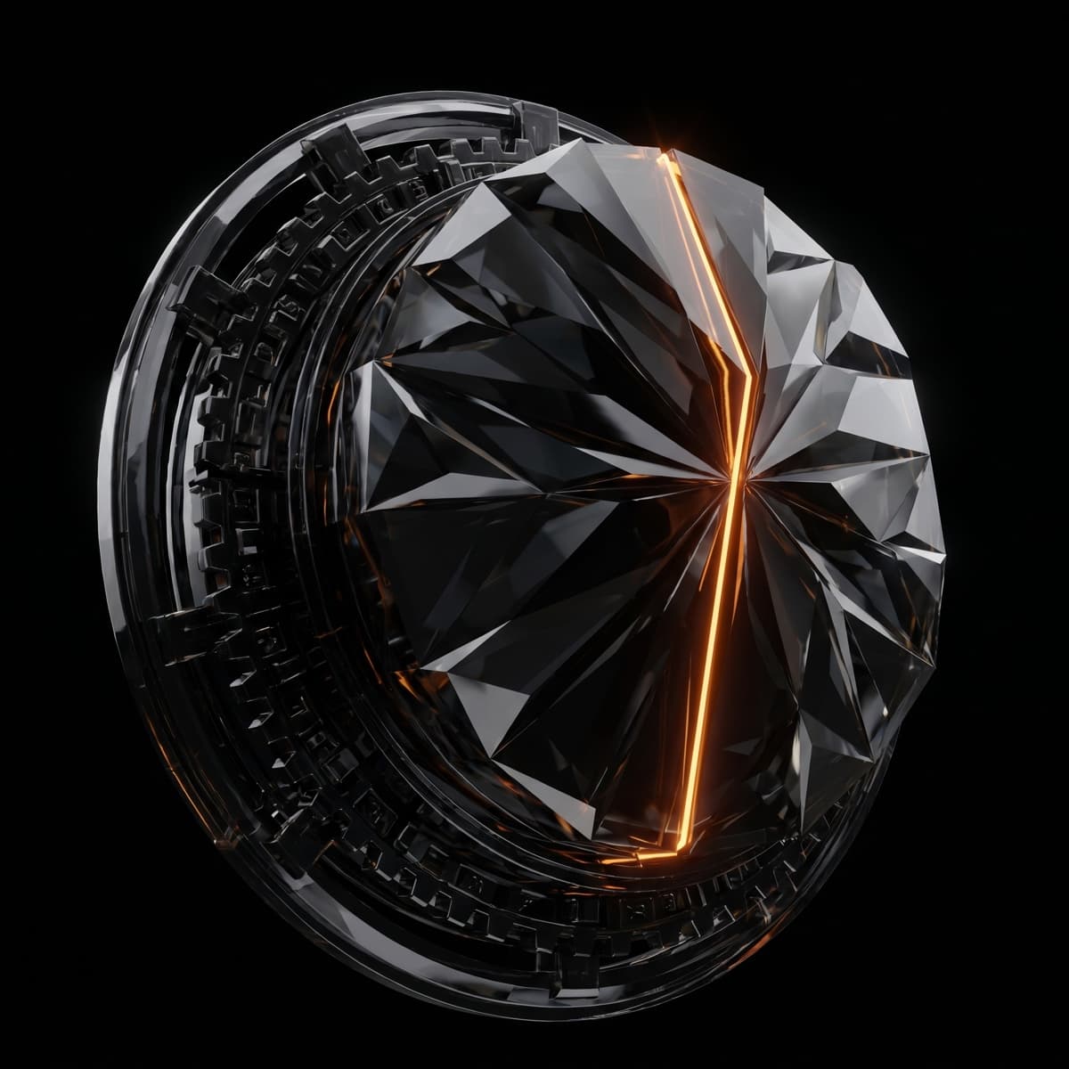 Abstract obsidian vault sealed with a seam of amber light